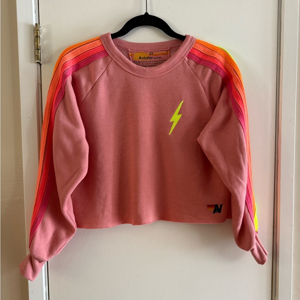 Aviator Nation Bolt Pink Cropped Boyfriend Sweatshirt